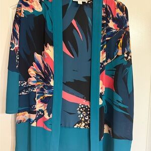 Dana Buchman Teal and Black Patterned Kimono Top